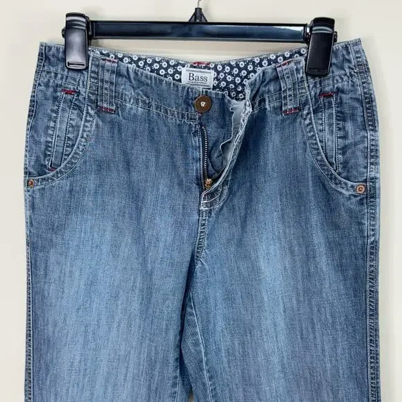 BASS Vintage‎ Y2K Wide Leg Jeans Mid-Rise Medium Wash100% Cotton Women's Sz 2 - Picture 4 of 7